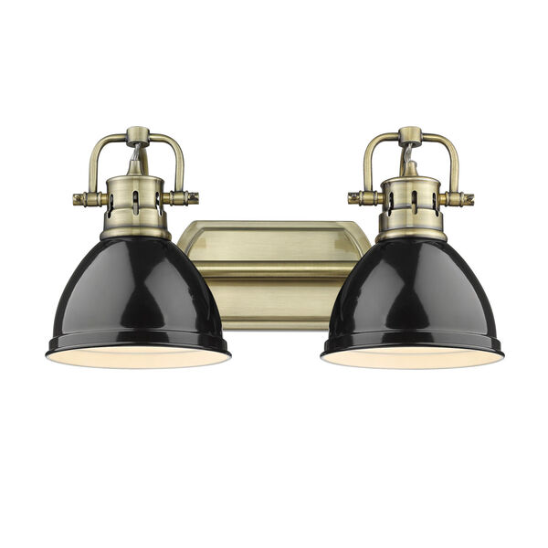Duncan Aged Brass Two-Light Bath Vanity with Black Shades, image 2